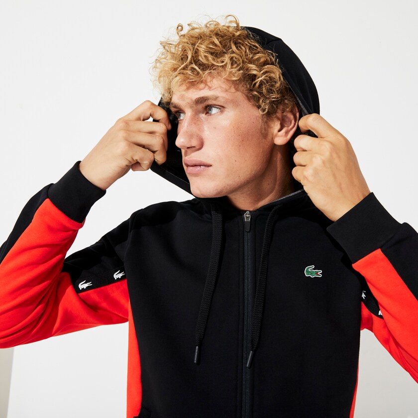 Moletons Pretas Vermelhas Cinzentas Masculino Lacoste SPORT Two-Tone Fleece Hoody TZ1-77357N7