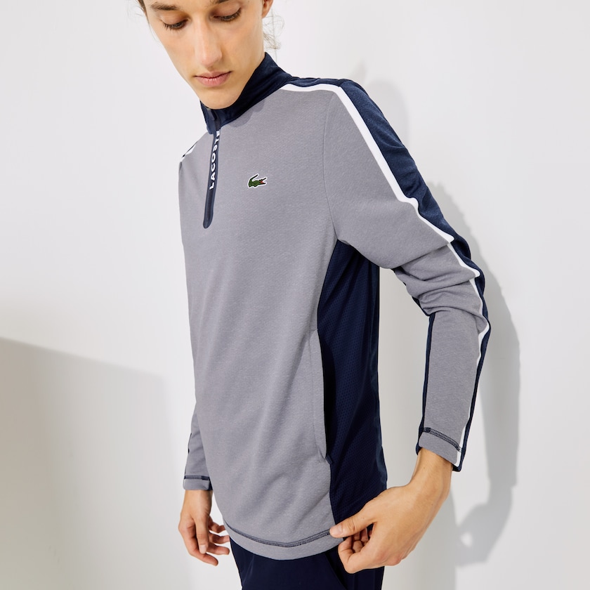 Moletons Cinzentas Azul Marinho Azuis Branco Masculino Lacoste SPORT Zip Stand-Up Collar Stretch Golf BR8-51215C4