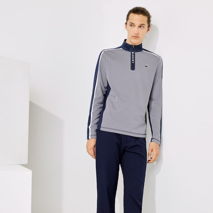 Moletons Cinzentas Azul Marinho Azuis Branco Masculino Lacoste SPORT Zip Stand-Up Collar Stretch Golf BR8-51215C4