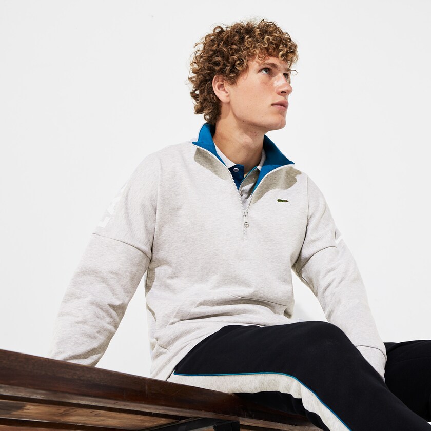 Moletons Cinzentas Azuis Masculino Lacoste SPORT Zip Standup Neck Cotton AP1-27852Y8