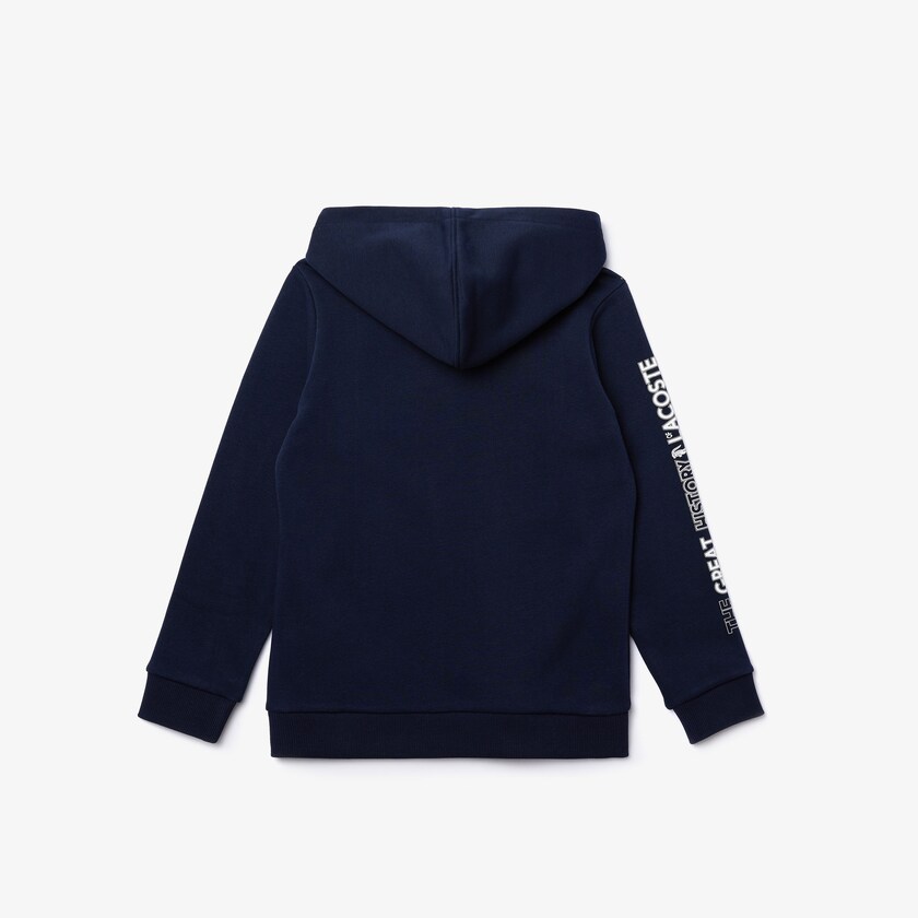 Moletons Azul Marinho Azuis Branco Criança Lacoste Signature Logos Cotton-Blend Hoodie AZ0-33933M7