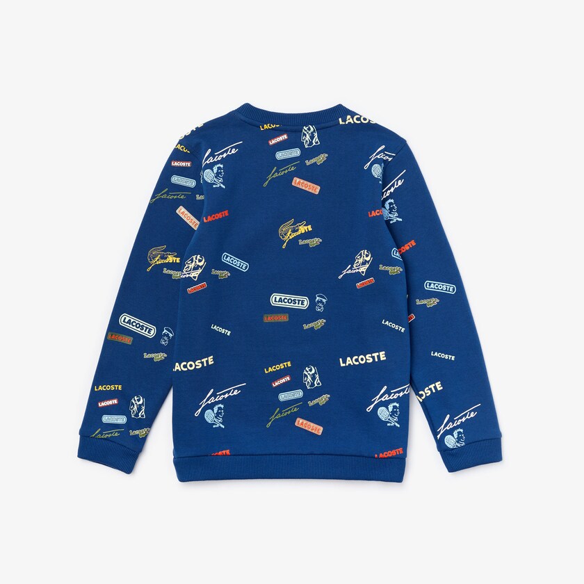 Moletons Azuis Branco Criança Lacoste Signature Print Cotton Fleece BZ1-60656Q7