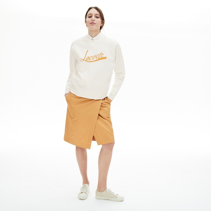 Moletons Branco Luz Marrom Feminino Lacoste Signature Print Crew Neck LV5-75347U0