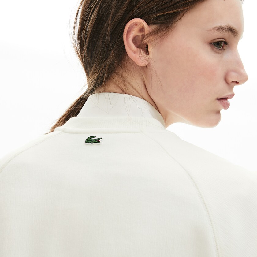 Moletons Branco Luz Marrom Feminino Lacoste Signature Print Crew Neck LV5-75347U0