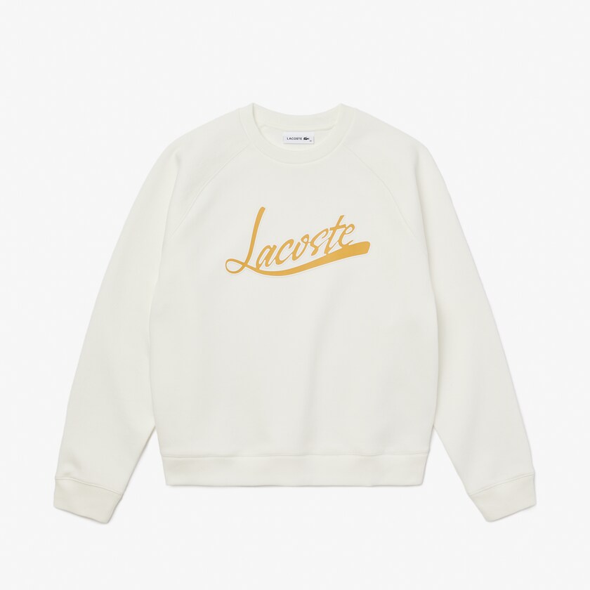 Moletons Branco Luz Marrom Feminino Lacoste Signature Print Crew Neck LV5-75347U0