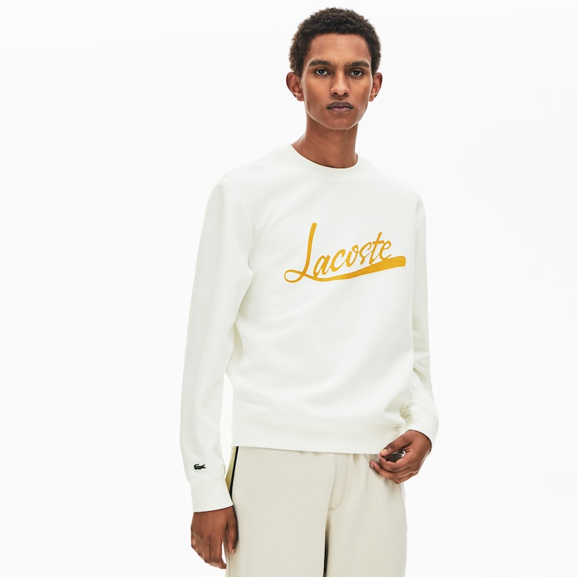 Moletons Branco Masculino Lacoste Signature Print Crew Neck PI1-45294G8