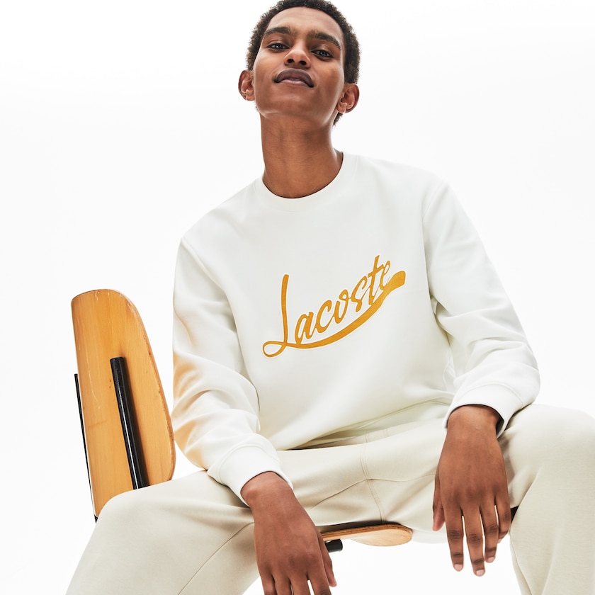 Moletons Branco Masculino Lacoste Signature Print Crew Neck PI1-45294G8