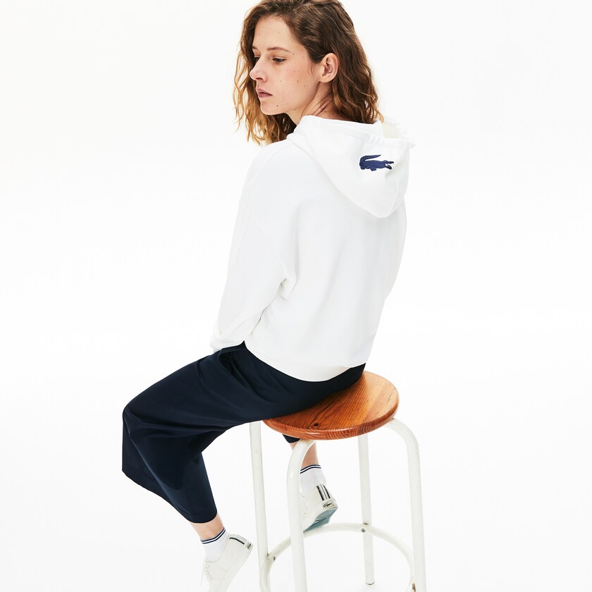 Moletons Branco Feminino Lacoste Signature Wide Hooded Fleece QN4-01170U8