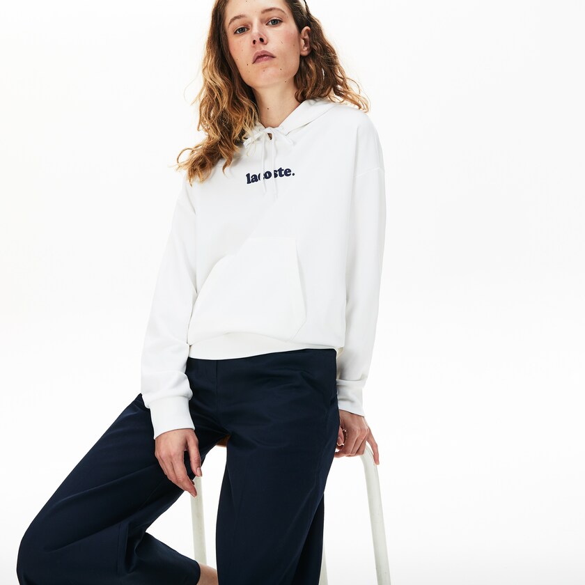Moletons Branco Feminino Lacoste Signature Wide Hooded Fleece QN4-01170U8