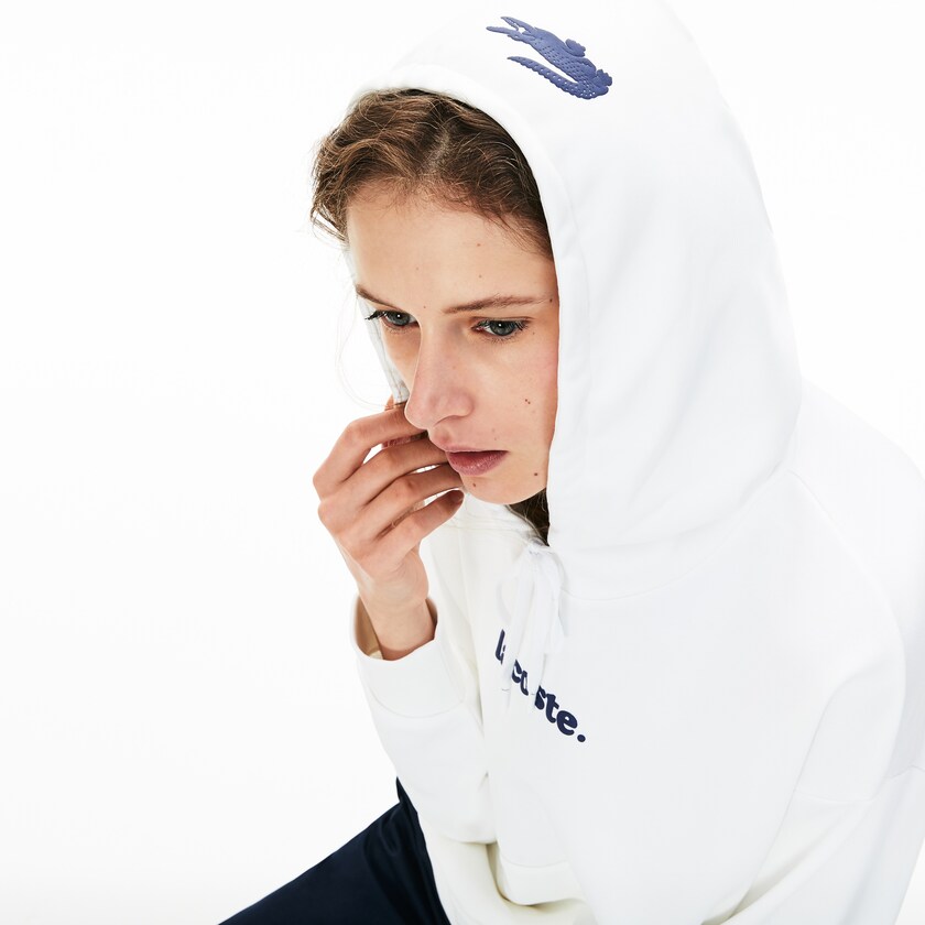 Moletons Branco Feminino Lacoste Signature Wide Hooded Fleece QN4-01170U8