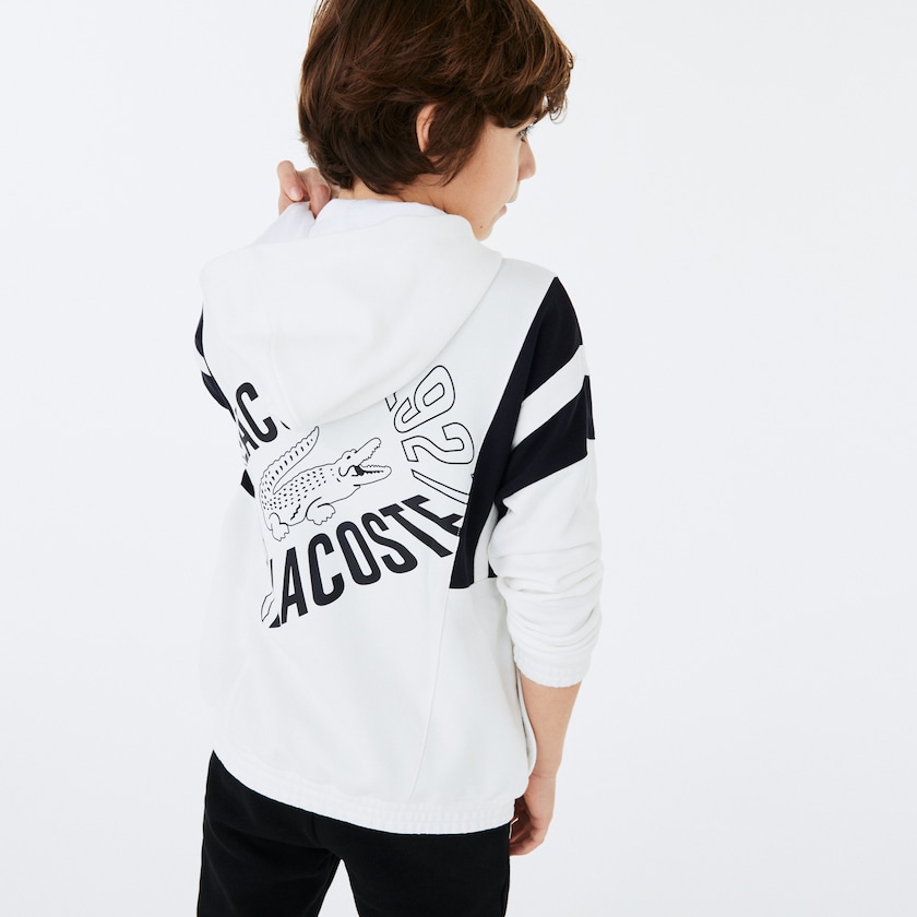 Moletons Branco Azul Marinho Azuis Criança Lacoste Vintage Style Hooded Fleece Zip AH2-70717Y6