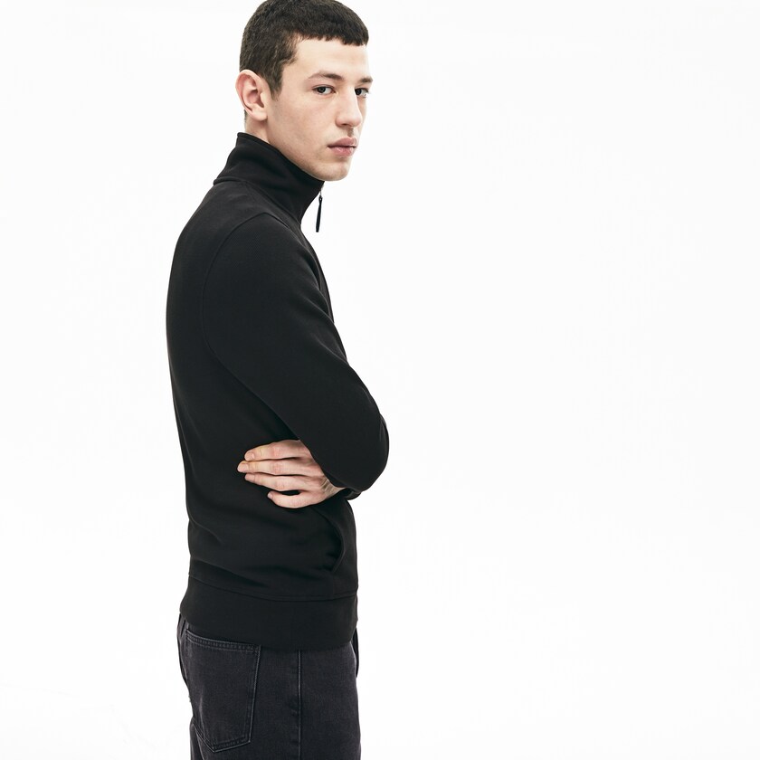 Moletons Pretas Cinzentas Masculino Lacoste Zip Stand-Up Collar Ribbed JU5-91159H7