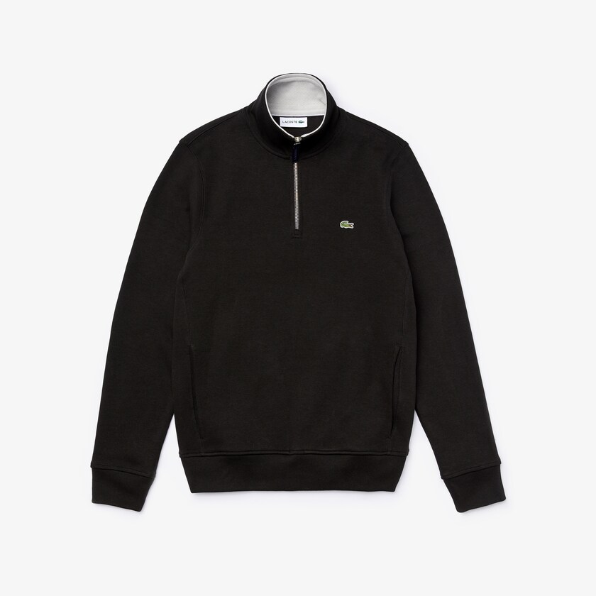 Moletons Pretas Cinzentas Masculino Lacoste Zip Stand-Up Collar Ribbed JU5-91159H7