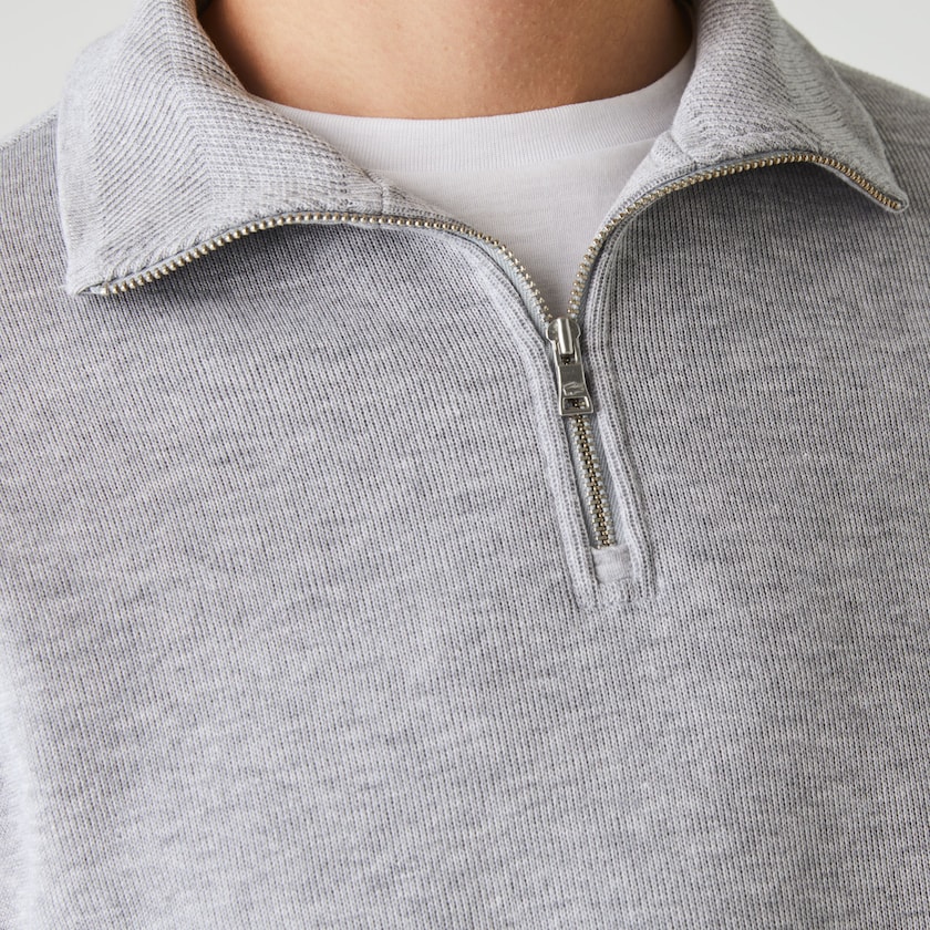 Moletons Cinzentas Masculino Lacoste Zippered Stand-Up Collar Cotton OV9-53205B6