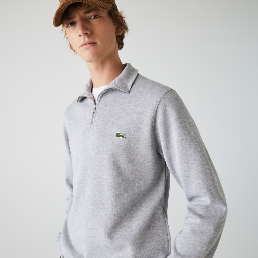 Moletons Cinzentas Masculino Lacoste Zippered Stand-Up Collar Cotton OV9-53205B6