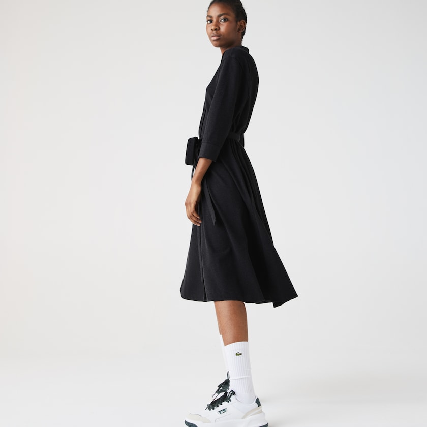Vestido Polo Cinzentas Feminino Lacoste Buttoned Belted Cotton Piqué XB4-42044L4