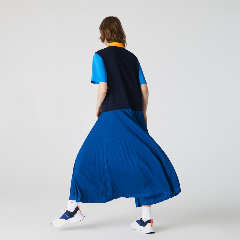 Vestido Polo Azuis Azul Marinho Azuis Branco Azuis Amarelas Feminino Lacoste Colorblock Flowy Pleated Skirt WN8-21822L2