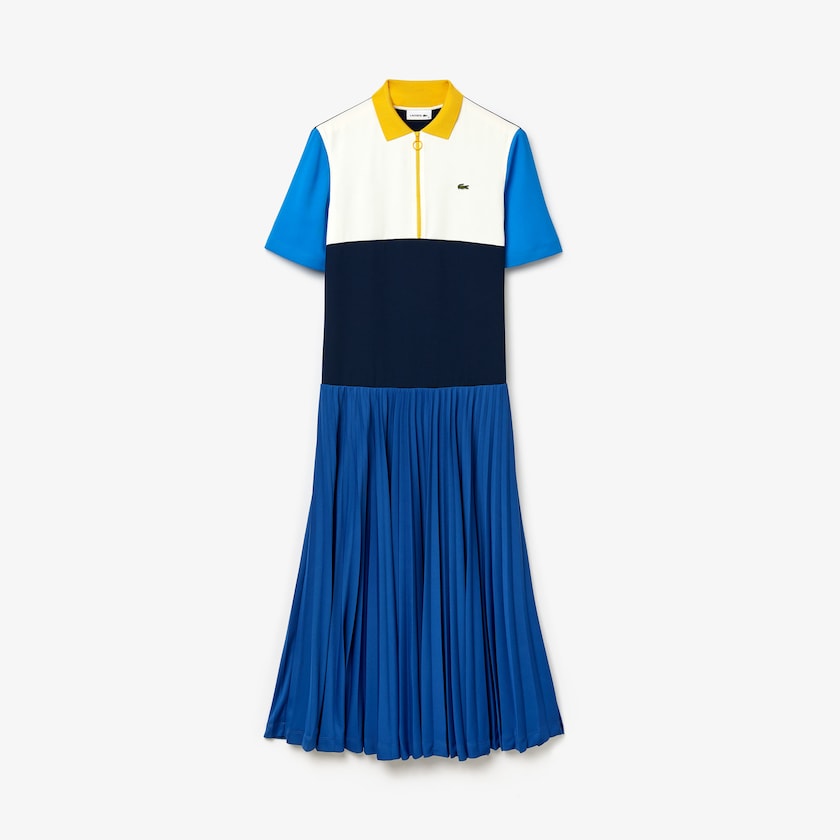 Vestido Polo Azuis Azul Marinho Azuis Branco Azuis Amarelas Feminino Lacoste Colorblock Flowy Pleated Skirt WN8-21822L2