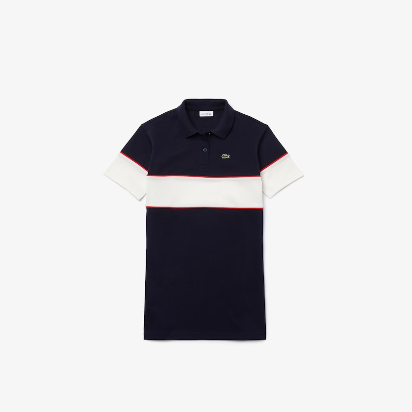 Vestido Polo Azul Marinho Azuis Branco Vermelhas Criança Lacoste Colorblock Soft Cotton GE6-94649S2