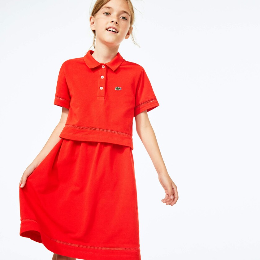 Vestido Polo Vermelhas Criança Lacoste Cotton Petit Piqué QJ9-94419J2