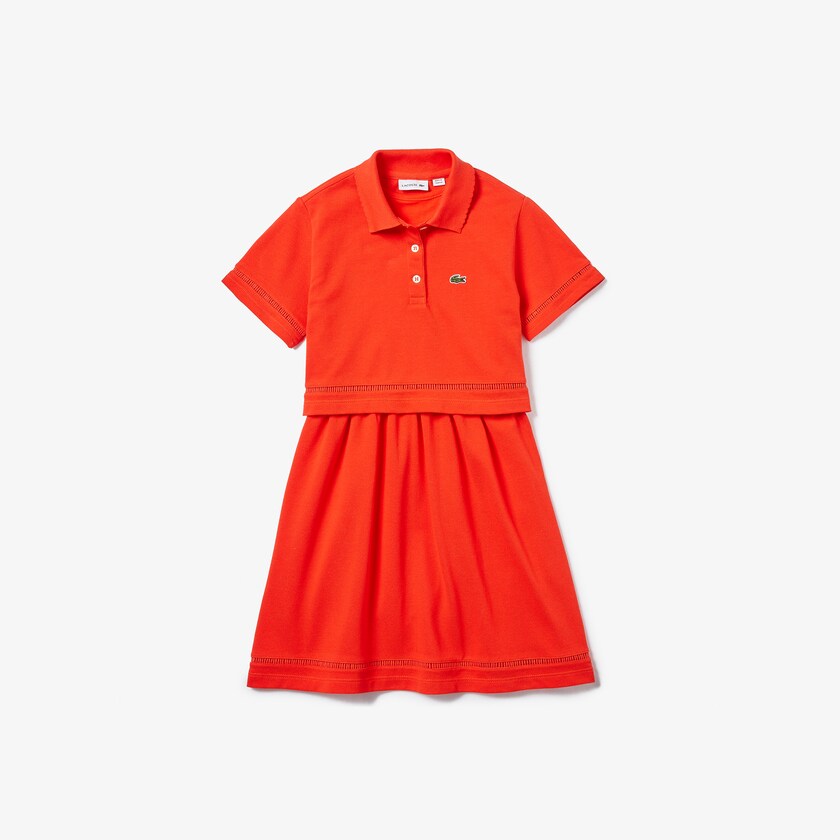 Vestido Polo Vermelhas Criança Lacoste Cotton Petit Piqué QJ9-94419J2