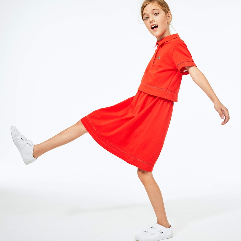 Vestido Polo Vermelhas Criança Lacoste Cotton Petit Piqué QJ9-94419J2
