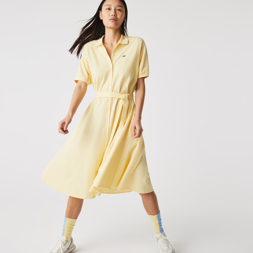 Vestido Polo Amarelas Feminino Lacoste Cotton Piqué Belted JL5-11141S7