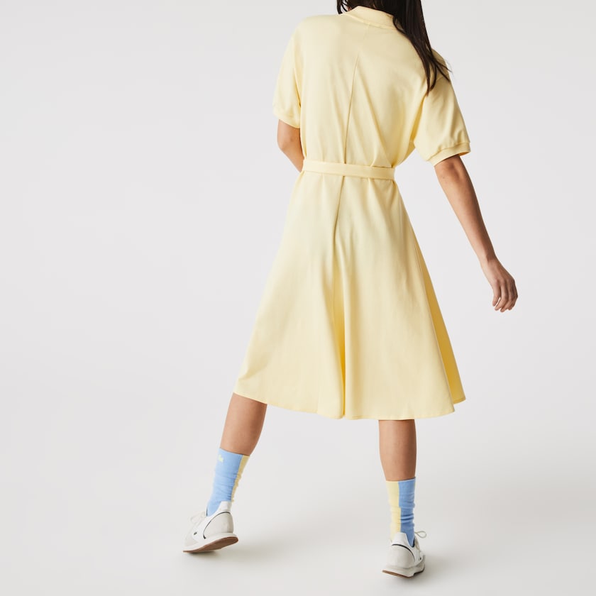 Vestido Polo Amarelas Feminino Lacoste Cotton Piqué Belted JL5-11141S7