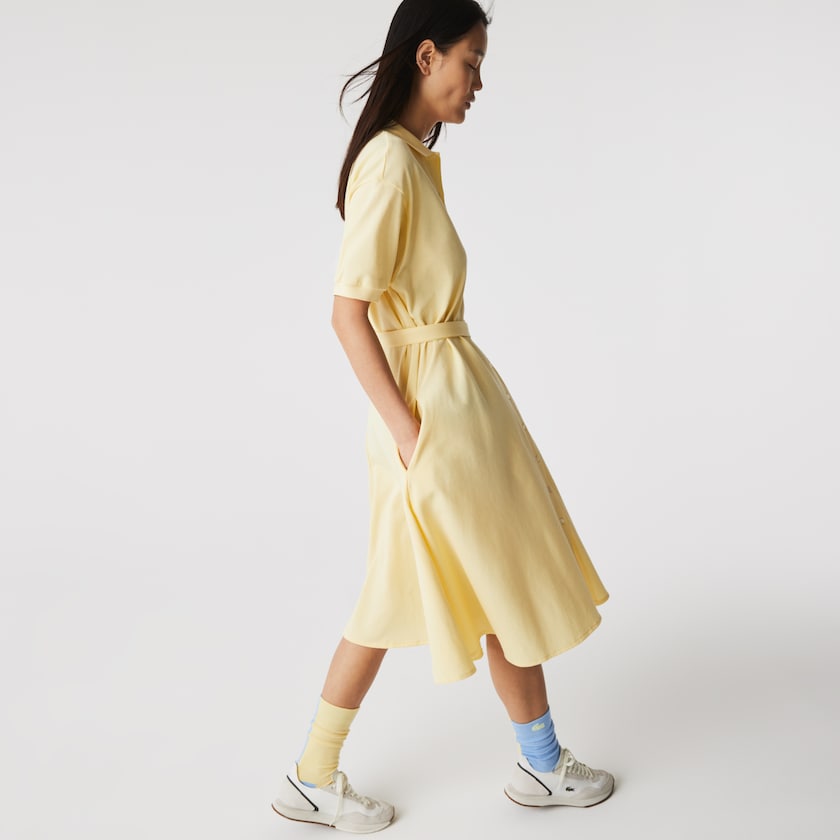 Vestido Polo Amarelas Feminino Lacoste Cotton Piqué Belted JL5-11141S7