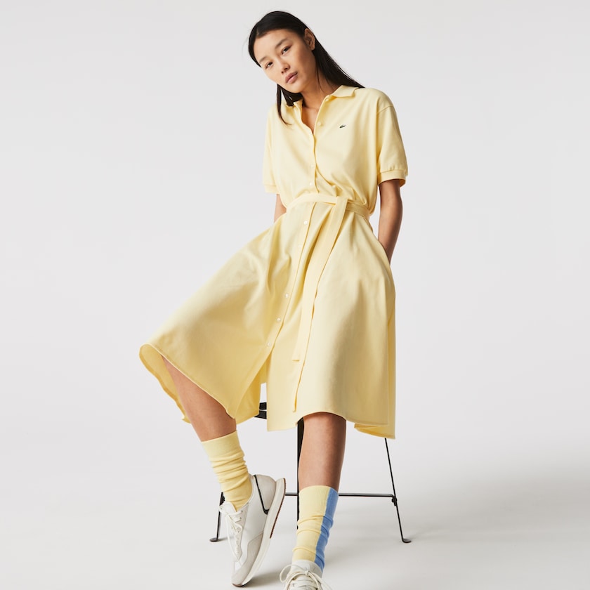 Vestido Polo Amarelas Feminino Lacoste Cotton Piqué Belted JL5-11141S7
