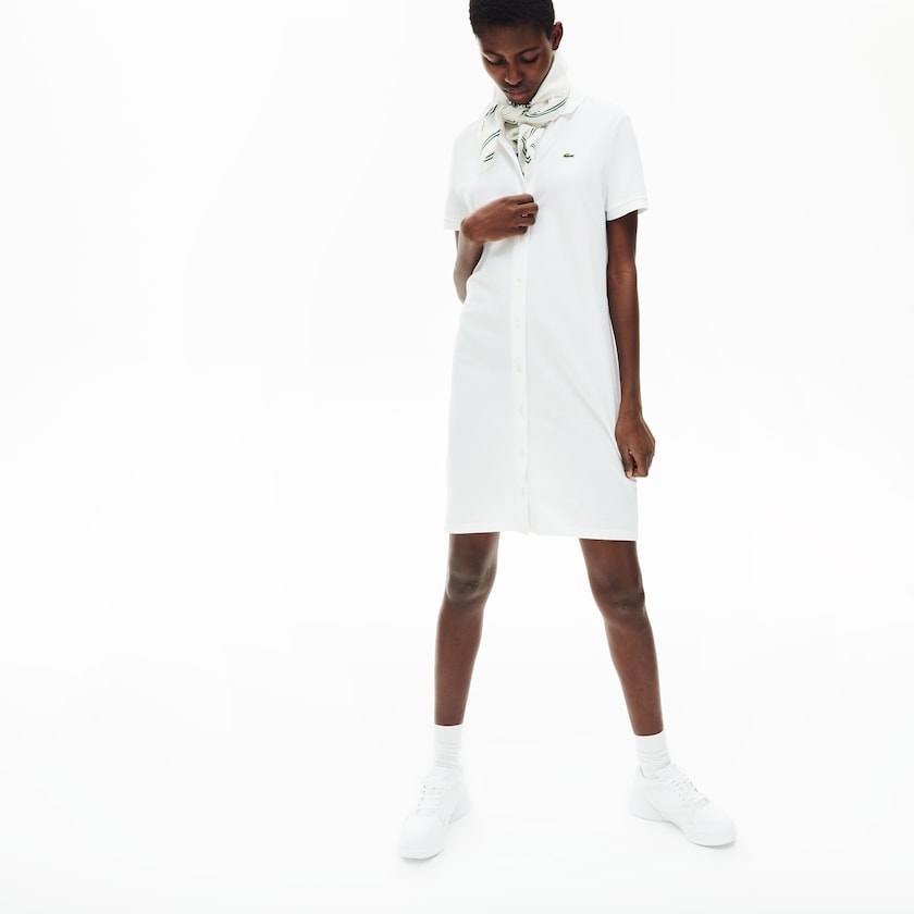 Vestido Polo Branco Feminino Lacoste Cotton Piqué Buttoned QZ2-69286P6