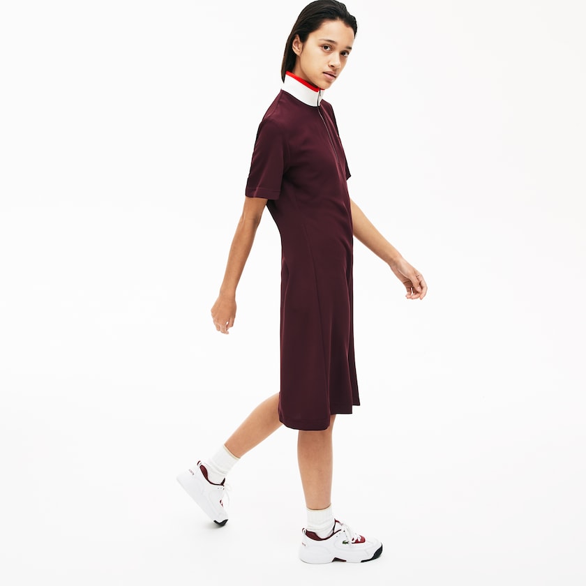Vestido Polo Vermelhas Escuro Branco Vermelhas Feminino Lacoste Flared Zip-Up VH6-42704O3