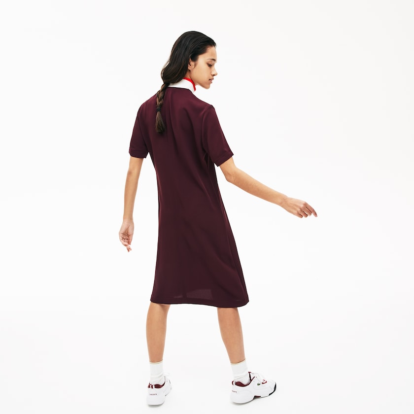 Vestido Polo Vermelhas Escuro Branco Vermelhas Feminino Lacoste Flared Zip-Up VH6-42704O3