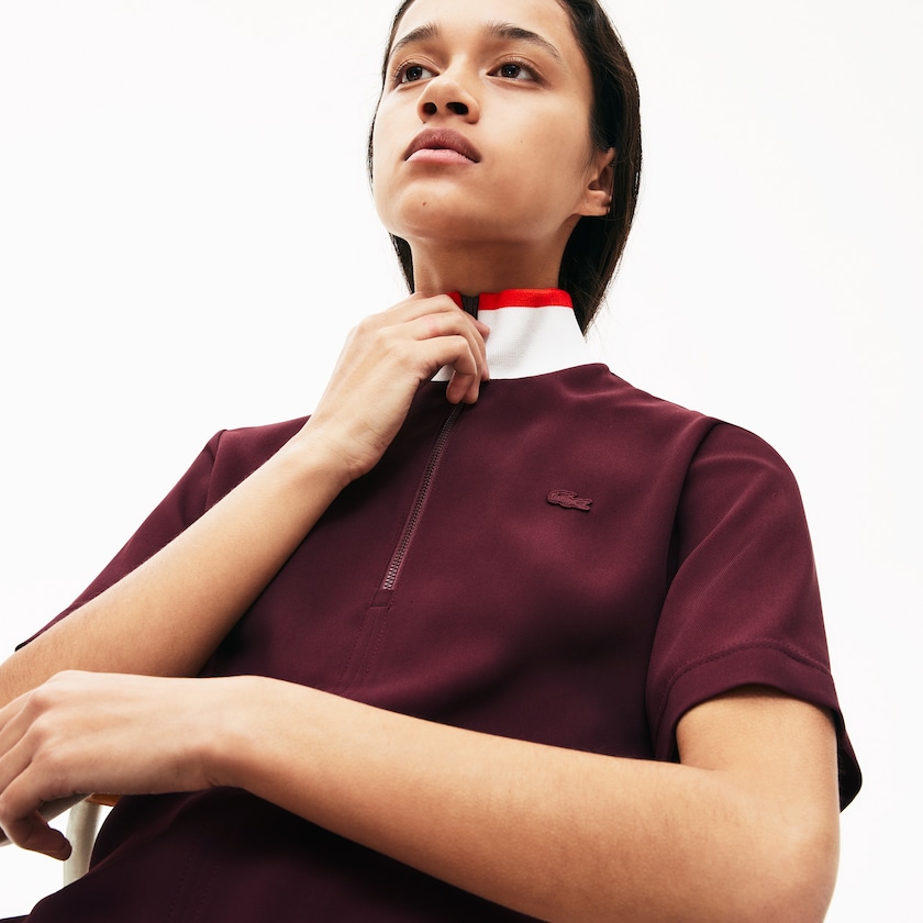 Vestido Polo Vermelhas Escuro Branco Vermelhas Feminino Lacoste Flared Zip-Up VH6-42704O3