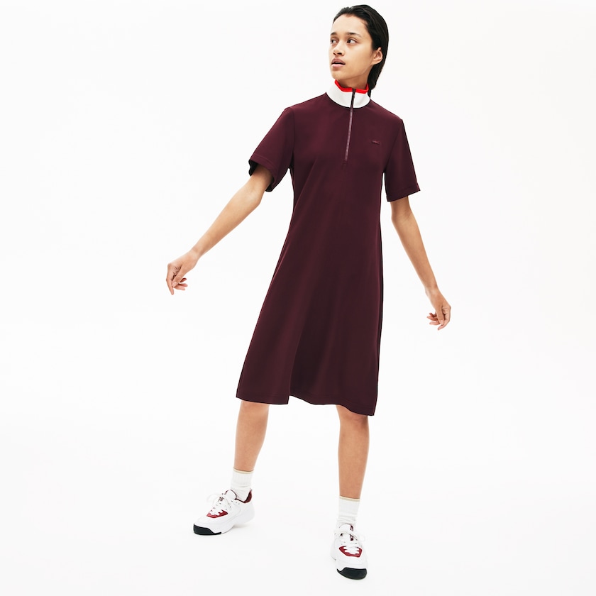 Vestido Polo Vermelhas Escuro Branco Vermelhas Feminino Lacoste Flared Zip-Up VH6-42704O3