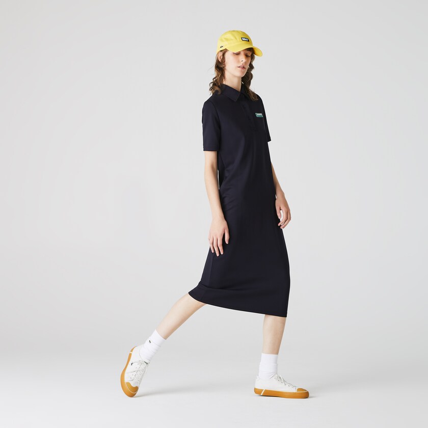 Vestido Polo Azul Marinho Azuis Feminino Lacoste LIVE Straight Cut Badge Flowing ZY1-96599I4