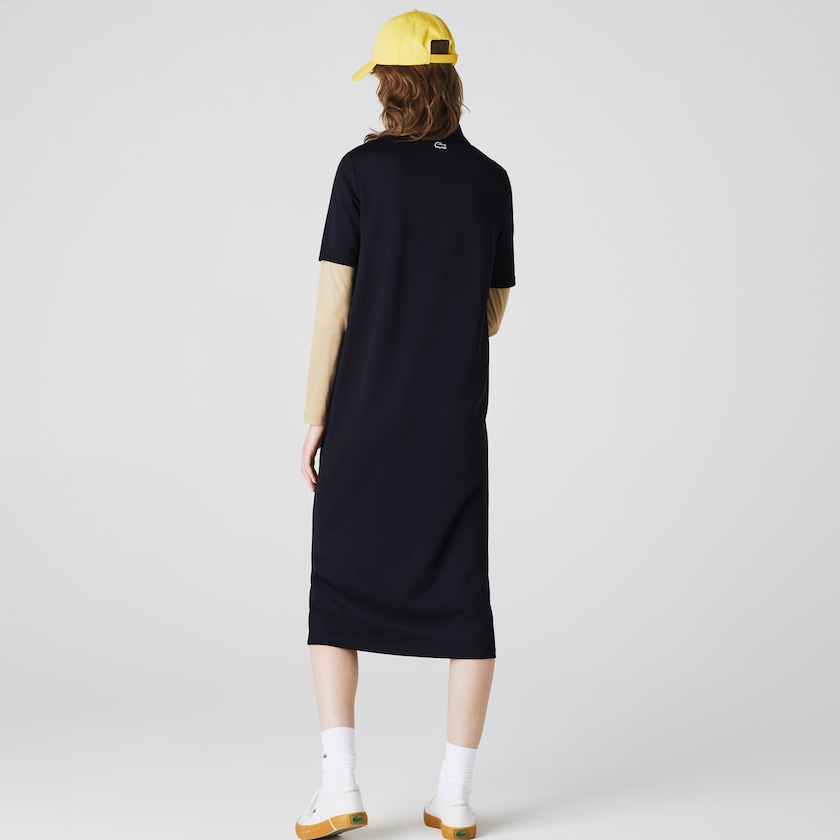 Vestido Polo Azul Marinho Azuis Feminino Lacoste LIVE Straight Cut Badge Flowing ZY1-96599I4