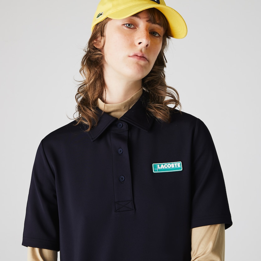 Vestido Polo Azul Marinho Azuis Feminino Lacoste LIVE Straight Cut Badge Flowing ZY1-96599I4
