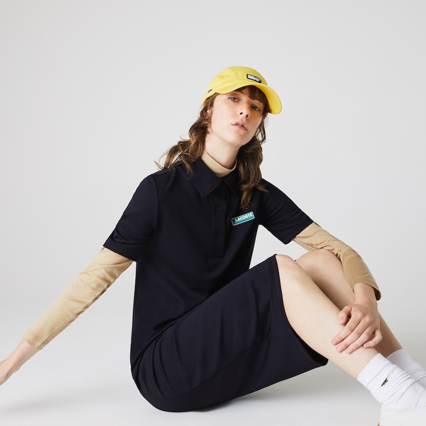 Vestido Polo Azul Marinho Azuis Feminino Lacoste LIVE Straight Cut Badge Flowing ZY1-96599I4