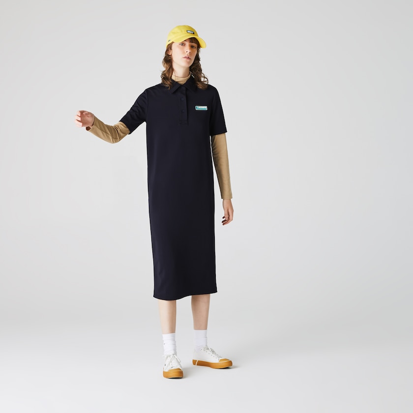 Vestido Polo Azul Marinho Azuis Feminino Lacoste LIVE Straight Cut Badge Flowing ZY1-96599I4
