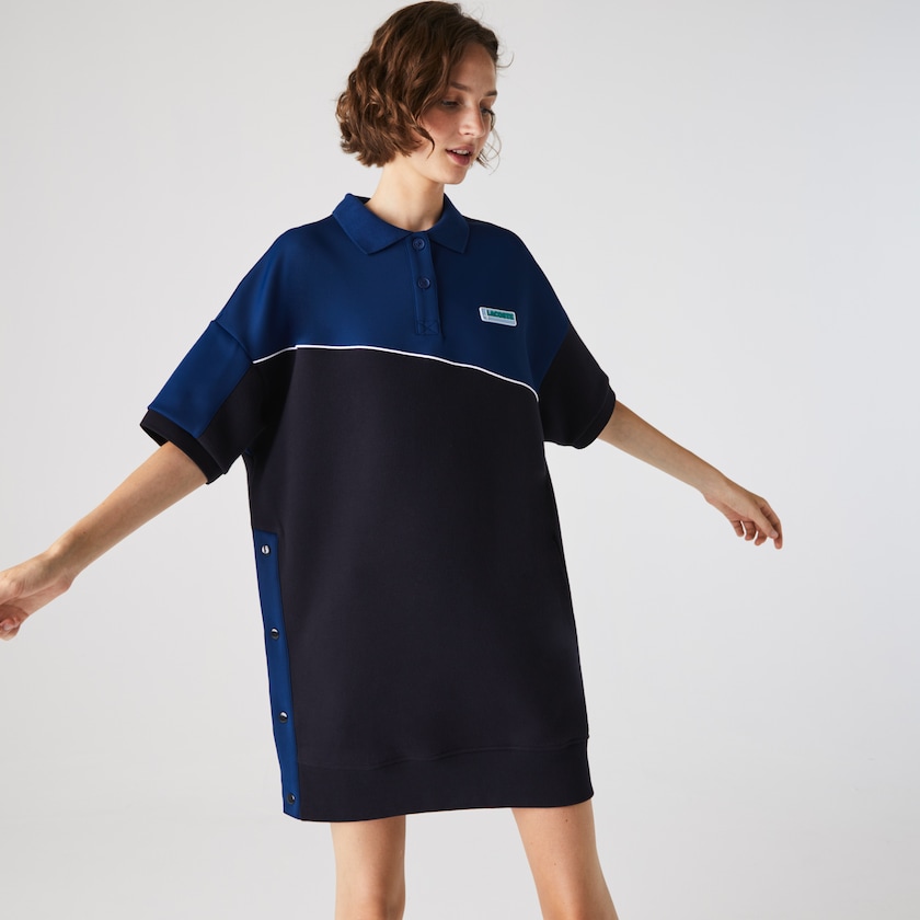 Vestido Polo Azul Marinho Azuis Azuis Feminino Lacoste LIVE Two-Tone Fleece And Neoprene GG5-42304C8