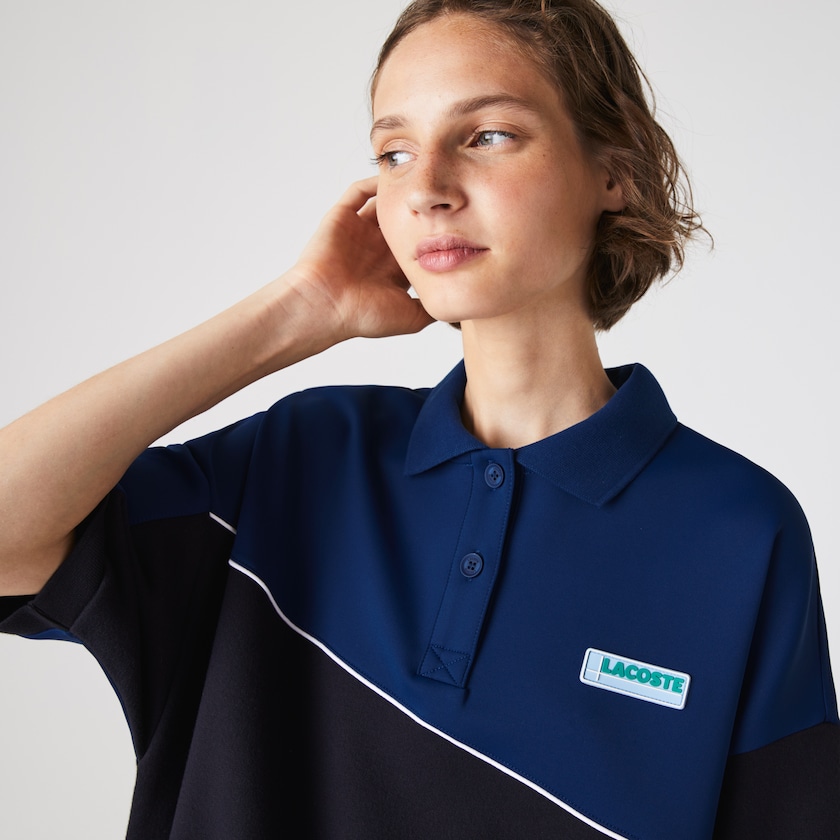 Vestido Polo Azul Marinho Azuis Azuis Feminino Lacoste LIVE Two-Tone Fleece And Neoprene GG5-42304C8
