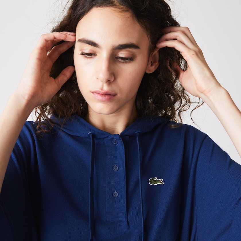 Vestido Polo Azul Marinho Azuis Feminino Lacoste Oversized Hooded Organic Cotton Piqué CK2-38453C6
