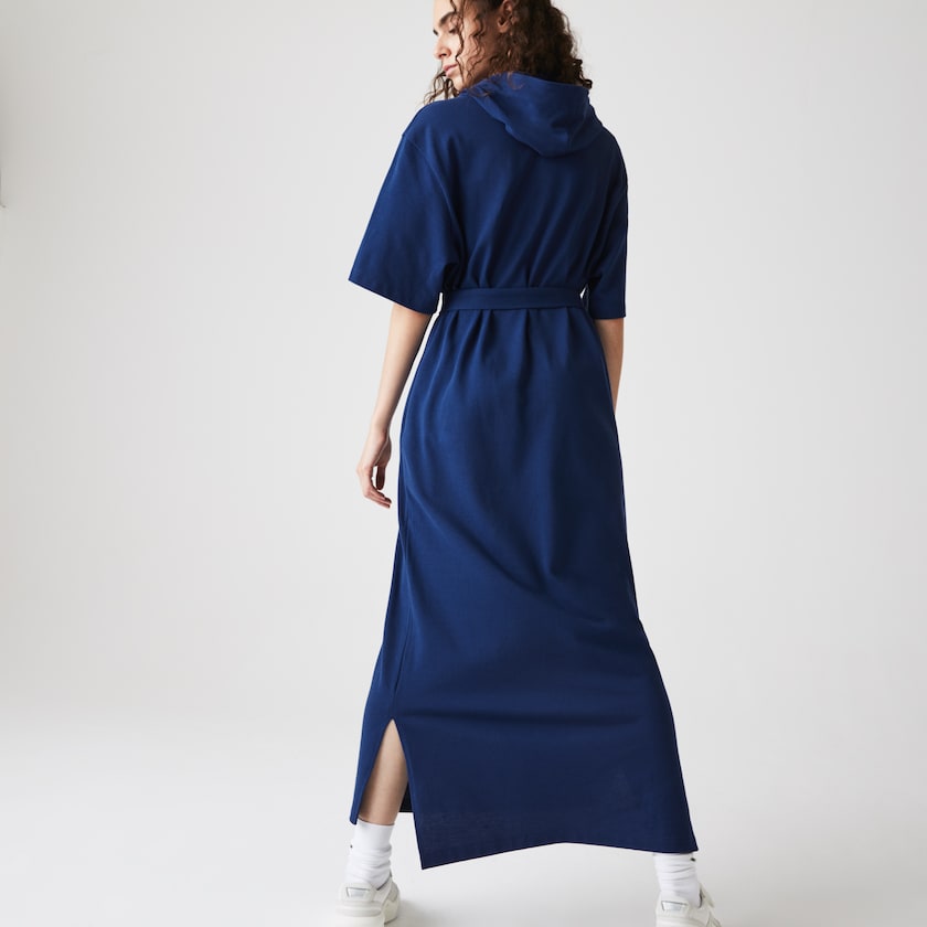 Vestido Polo Azul Marinho Azuis Feminino Lacoste Oversized Hooded Organic Cotton Piqué CK2-38453C6
