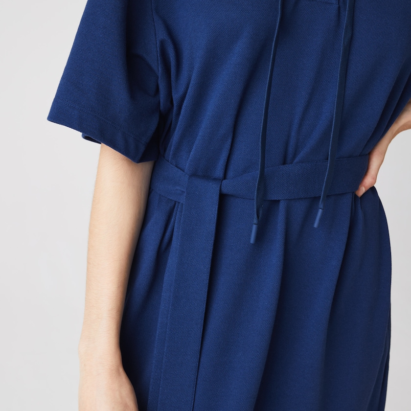 Vestido Polo Azul Marinho Azuis Feminino Lacoste Oversized Hooded Organic Cotton Piqué CK2-38453C6