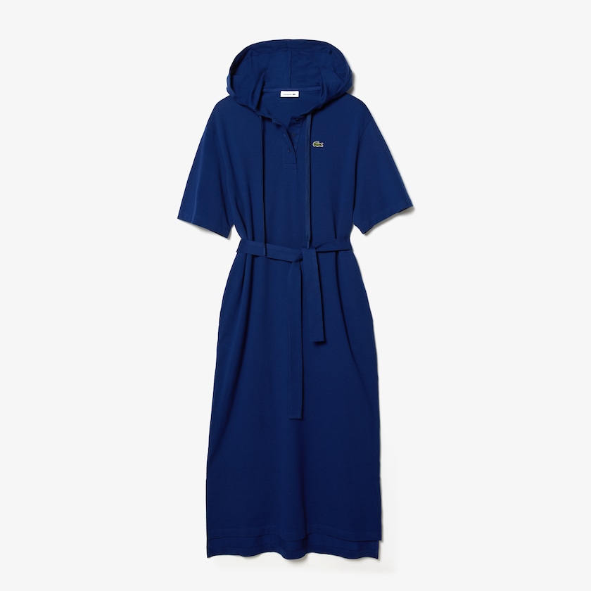 Vestido Polo Azul Marinho Azuis Feminino Lacoste Oversized Hooded Organic Cotton Piqué CK2-38453C6