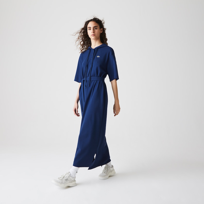 Vestido Polo Azul Marinho Azuis Feminino Lacoste Oversized Hooded Organic Cotton Piqué CK2-38453C6