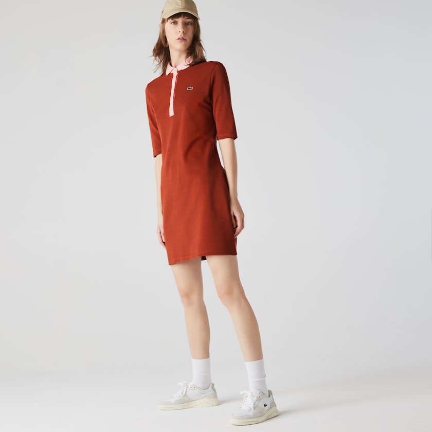 Vestido Polo Marrom Rosa Feminino Lacoste Premium Cotton Piqué MJ6-86838Z6