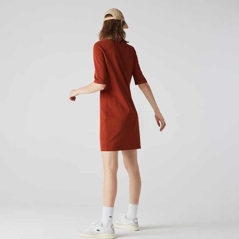 Vestido Polo Marrom Rosa Feminino Lacoste Premium Cotton Piqué MJ6-86838Z6