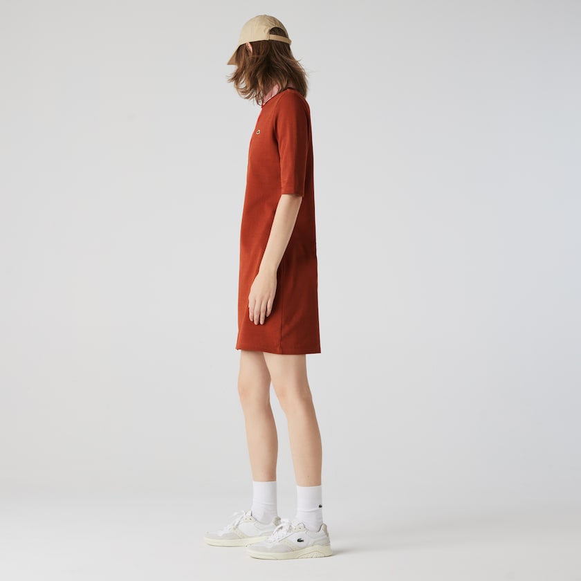Vestido Polo Marrom Rosa Feminino Lacoste Premium Cotton Piqué MJ6-86838Z6